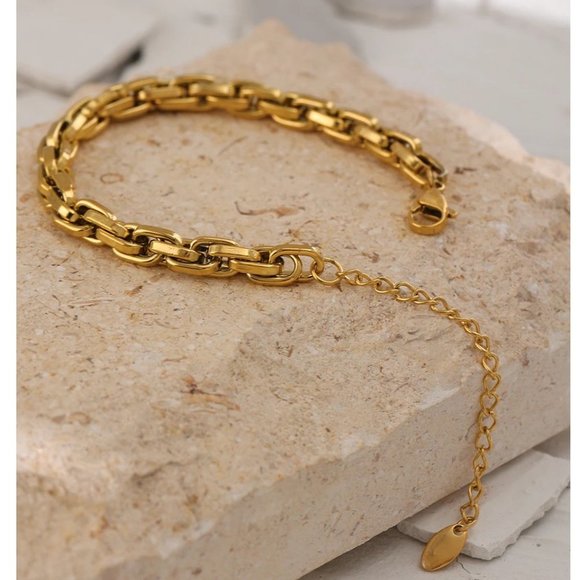 NEW 18K Gold Plated Link Chain Bracelet - Picture 4 of 5